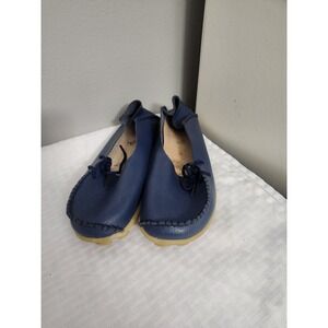 Navy Blue Leather Moccasin Flats Gum Pebble Sole Size 39 245